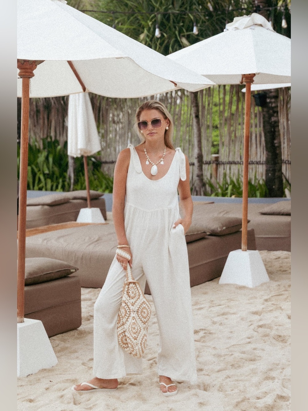 NWT Petal & Pup 100% Linen Wide Leg Jumpsuit Tie Shoulder Oatmeal
